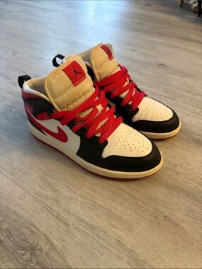 Jordan Retro High-Top Sneakers in White, Black & Red